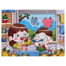 Дитячий дерев'яний пазл-вкладиш "Ранкові процедури" MD 1343-13, 12 елементів 15 х 11 х 0,4 см (MD 1343-13)