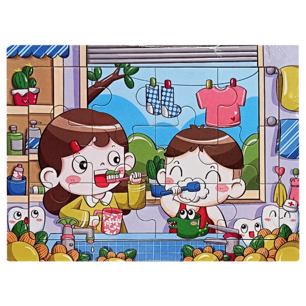 Дитячий дерев'яний пазл-вкладиш "Ранкові процедури" MD 1343-13, 12 елементів 15 х 11 х 0,4 см (MD 1343-13)