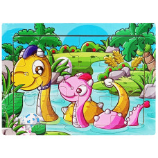 Дитячий дерев'яний пазл-вкладиш "Купання динозавриків" MD 1343-1, 12 елементів 15 х 11 х 0,4 см (MD 1343-1)