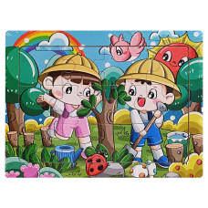 Дитячий дерев'яний пазл-вкладиш "Садіння дерев" MD 1354-7, 12 елементів 15 х 11 х 0,4 см (MD 1354-7)