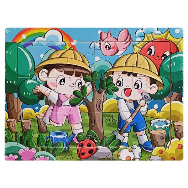 Дитячий дерев'яний пазл-вкладиш "Садіння дерев" MD 1354-7, 12 елементів 15 х 11 х 0,4 см (MD 1354-7)