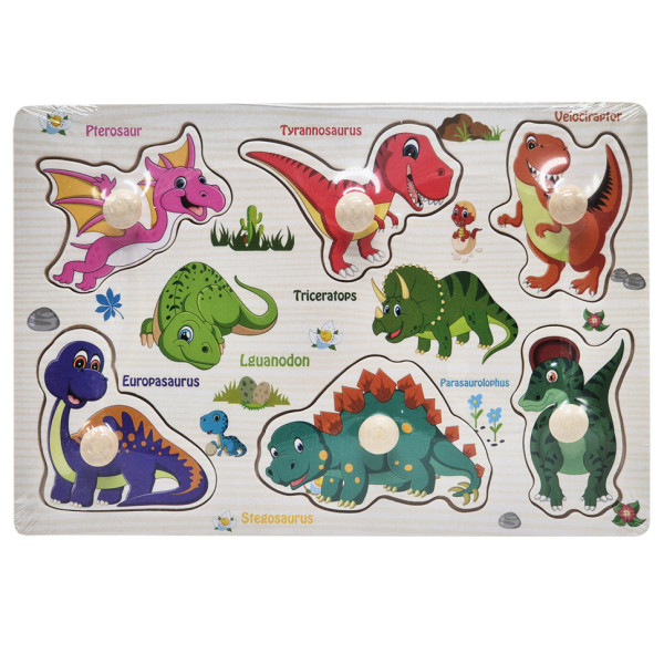 Дерев'яний пазл-вкладиш Динозаври 53972-10 ручка-тримач, у плівці (53972-10)