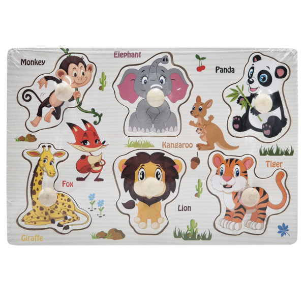 Дерев'яний пазл-вкладиш Африканські тварини 53972-2 ручка-тримач, у плівці (53972-2)