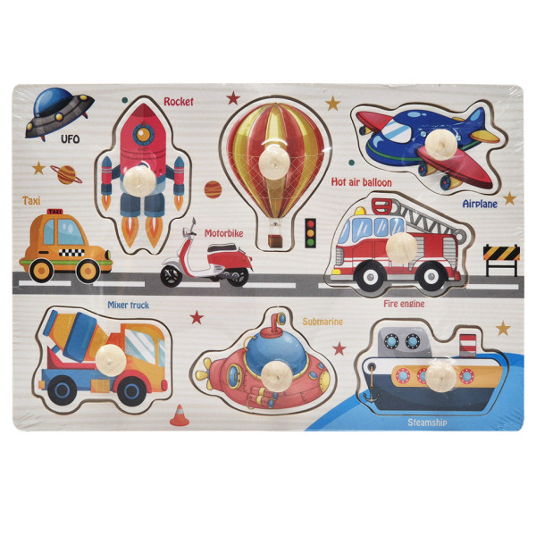 Дерев'яний пазл-вкладиш Транспорт 53972-3 ручка-тримач, у плівці (53972-3)