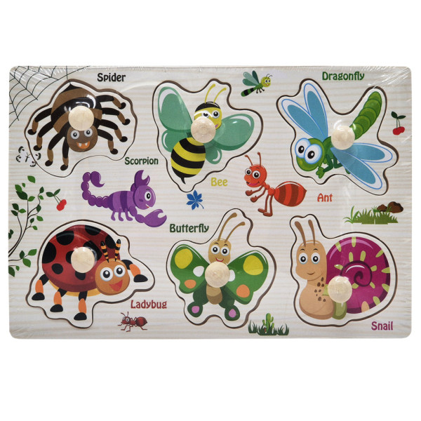 Дерев'яний пазл-вкладиш Комахи 53972-4 ручка-тримач, у плівці (53972-4)