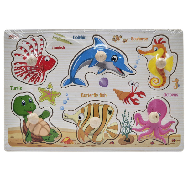 Дерев'яний пазл-вкладиш Морські тварини 53972-6 ручка-тримач, у плівці (53972-6)