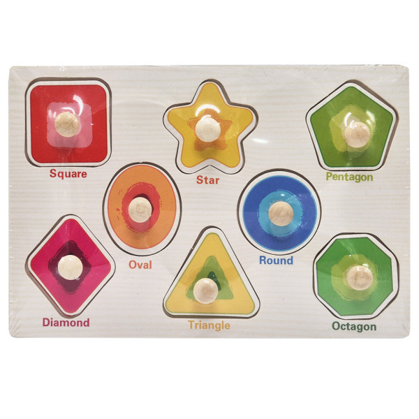 Дерев'яний пазл-вкладиш Геометричні фігури 53972-7 ручка-тримач, у плівці (53972-7)