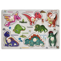 Дерев'яний пазл-вкладиш Динозаври 53972-10 ручка-тримач, у плівці (53972-10)