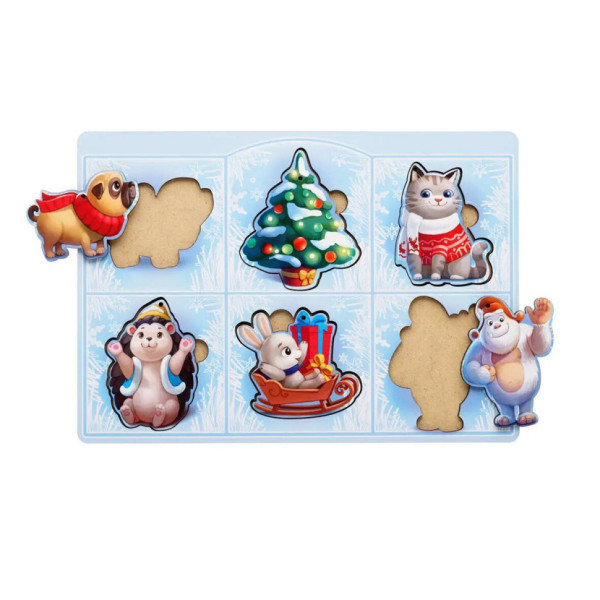 Розвиваючий пазл-вкладиш "Новорічний -2" (ПСФ014) PSF014, 6 картинок (PSF014)