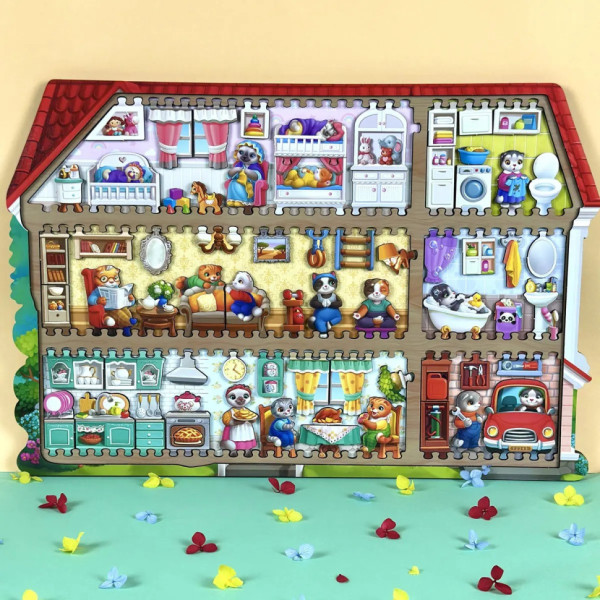 Дерев'яний пазл-вкладиш "Котячий літній будинок" (ПСД272) PSD272 (PSD272)