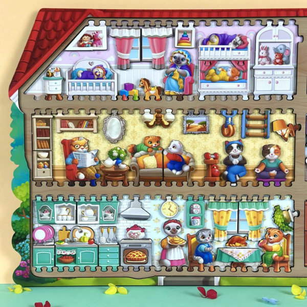 Дерев'яний пазл-вкладиш "Котячий літній будинок" (ПСД272) PSD272 (PSD272)