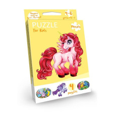Детские развивающие пазлы "Puzzle For Kids" PFK-05-12, 2 картинки Единорог красный(PFK-10)