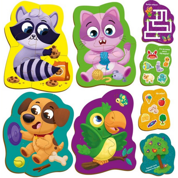 Дитячі розвивальні картонні пазли "Домашні улюбленці" VT1722-25 з грою (VT1722-25)