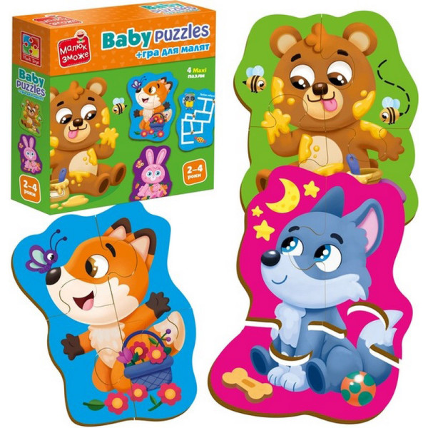 Детские развивающие картонные пазлы "Лесные звери" VT1722-26 с игрой(VT1722-26)