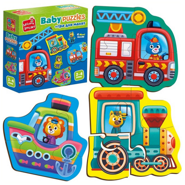 Дитячі розвивальні картонні пазли "Транспорт. Тварини" VT1722-28 з грою (VT1722-28)
