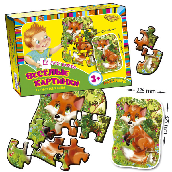 Детская настольная игра "Веселые картинки. Лисенок" MKM0335, 12 пазлов(MKM0335)