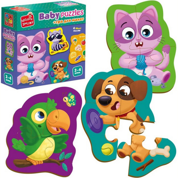 Дитячі розвивальні картонні пазли "Домашні улюбленці" VT1722-25 з грою (VT1722-25)