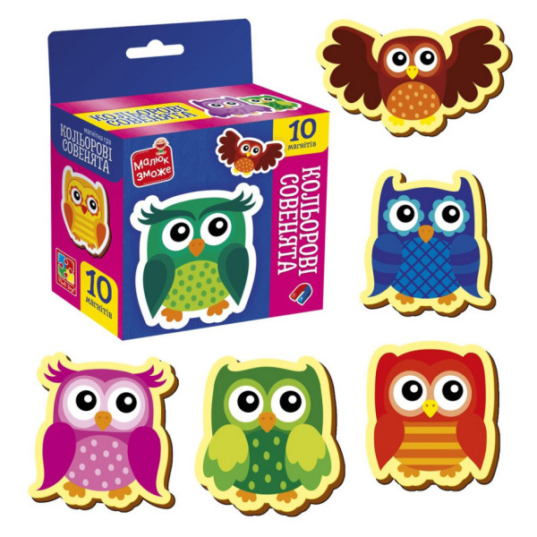 Дитячий набір магнітів "Кольорові совенята" VT3106-38, 10 магнітів (VT3106-38)