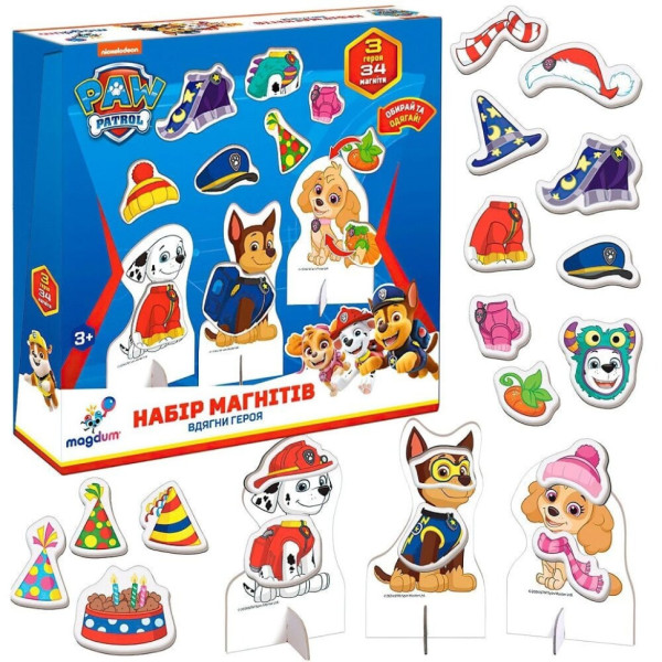 Дитячий набір магнітів "Щенячий патруль: Вдягни героя" ML4034-13, 3 героя 34 магніти (ML4034-13)