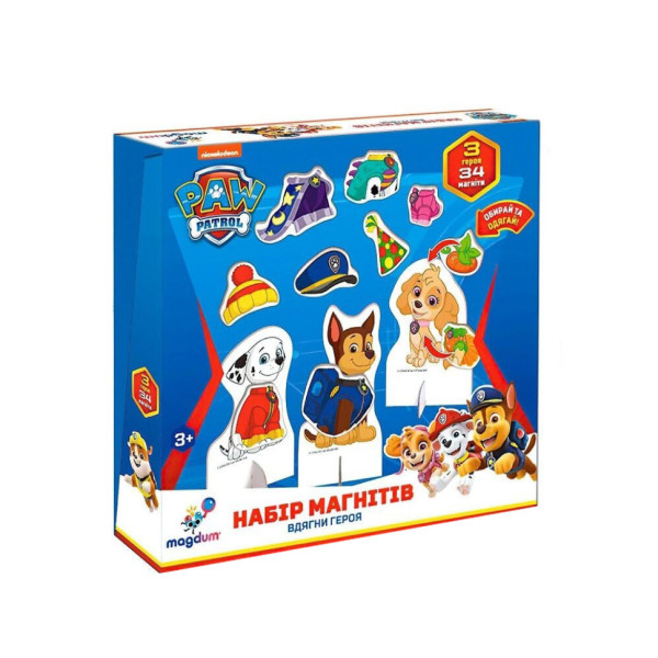 Дитячий набір магнітів "Щенячий патруль: Вдягни героя" ML4034-13, 3 героя 34 магніти (ML4034-13)