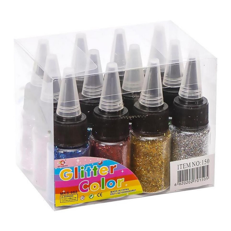 Блискітки для творчості COLOR-IT 150SP в баночці 12 кольорів