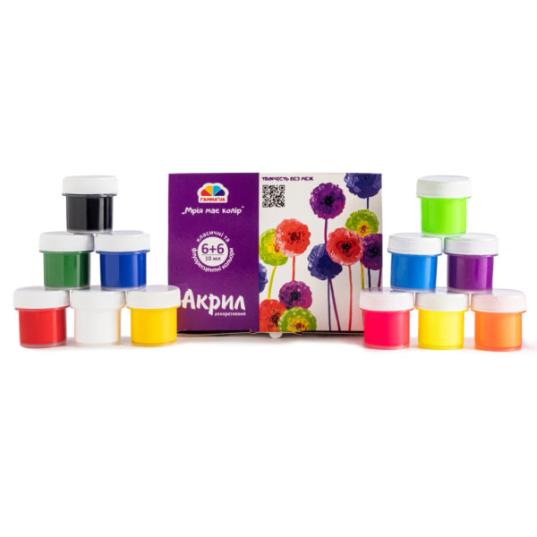 Акрилові фарби флуоресцентні "Творчість" 400506, 12 кольорів  по 10 мл (400506)