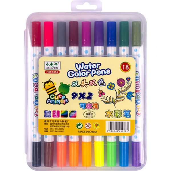 Набор двухцветных фломастеров 9 штук 18 цветов 8059-18 в пластиковом боксе