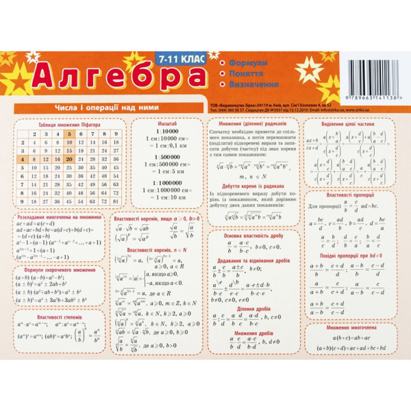 Картонка-підказка Алгебра 7-11 клас 66438 (66438)