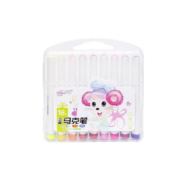 Набор фломастерів 18 кольорів 237-18 м'який накінечник, у пластиковому боксі (237-18(Pink))