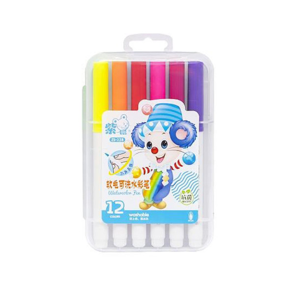 Фломастер - пензлик "Water color pen" 12 кольорів 228-12 у пластиковому боксі  (228-12(Blue))