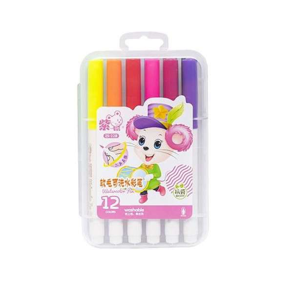 Фломастер - пензлик "Water color pen" 12 кольорів 228-12 у пластиковому боксі  (228-12(Pink))