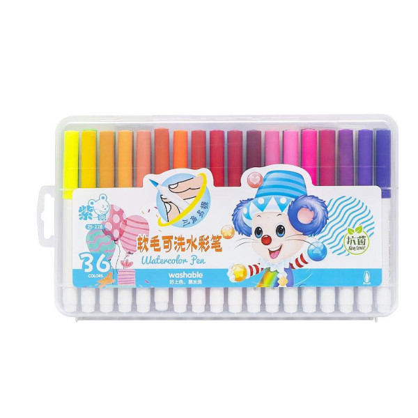 Фломастер - пензлик "Water color pen" 36 кольорів 228-36 у пластиковому боксі (228-36(Blue))