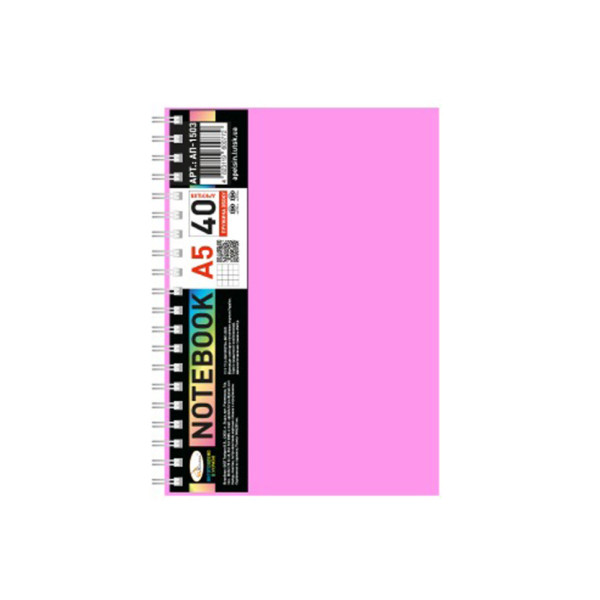 Блокнот А5 АП-1503(Pink) 40 аркушів, пружина збоку (АП-1503(Pink))