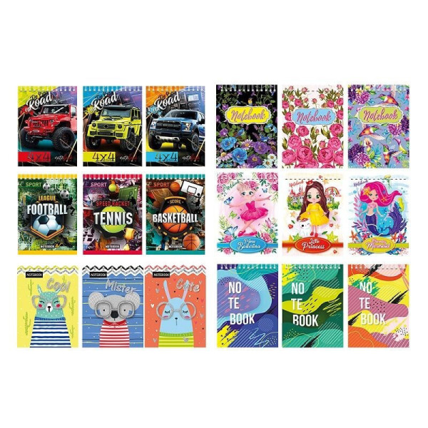 Блокнот А6 В-П6-40, 40 аркушів, пружина зверху, асортимент (В-П6-40)