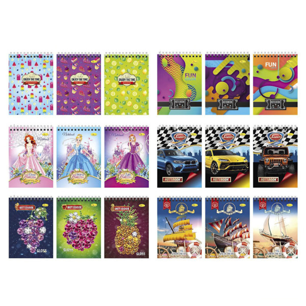 Блокнот А6 Б-П6-80, 80 аркушів, пружина бічна, асортимент (Б-П6-80)