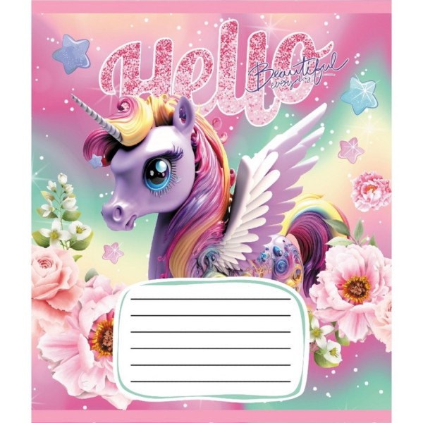 Зошит учнівський "Єдинороги" 012-510065C-3 в косу лінію, 12 аркушів  (012-510065C-3)