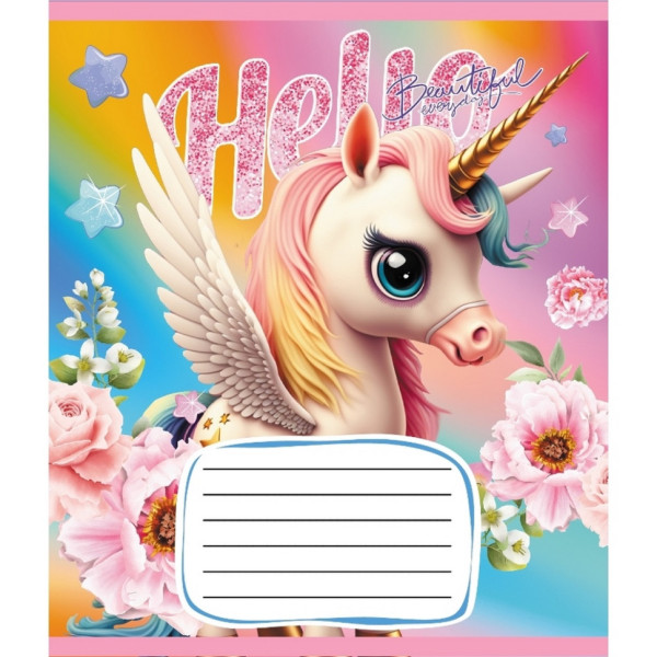 Зошит учнівський "Єдинороги" 012-510065C-5 в косу лінію, 12 аркушів  (012-510065C-5)