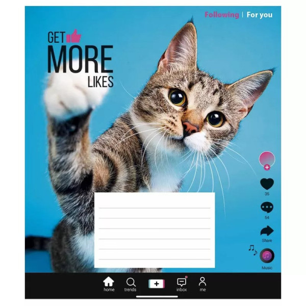 Зошит учнівський "Get more likes" 018-3260K-3 в клітинку, 18 аркушів