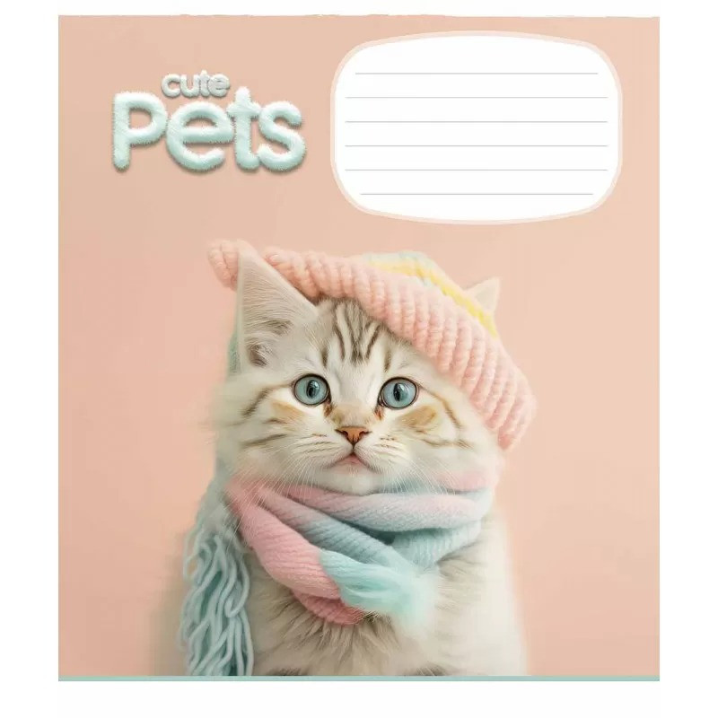 Зошит учнівський "Cute pets" 012-3253C-5 в косу лінію, 12 аркушів