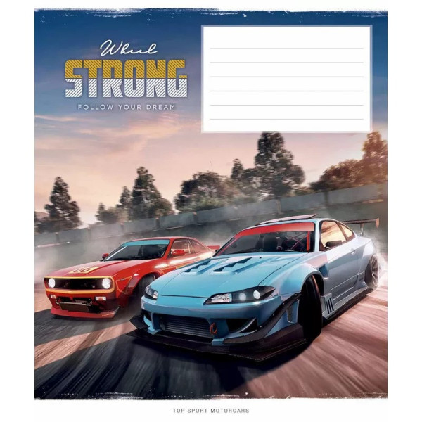 Зошит учнівський "Strong wheels" 012-3086C-2 в косу лінію, 12 аркушів