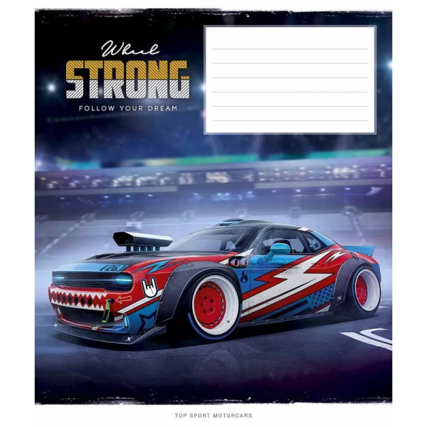 Зошит учнівський "Strong wheels" 012-3086C-4 в косу лінію, 12 аркушів