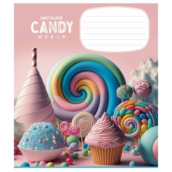 Зошит учнівський "Candy world" 012-3266C-1 у косу лінію, 12 аркушів (012-3266C-1)
