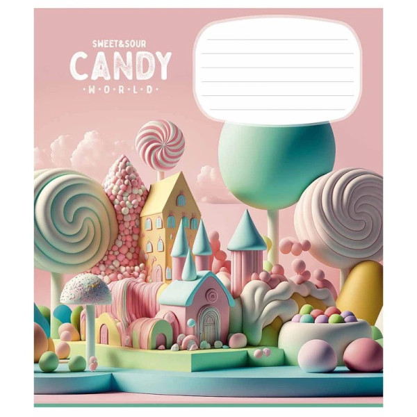 Зошит учнівський "Candy world" 012-3266C-3 у косу лінію, 12 аркушів (012-3266C-3)