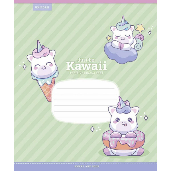 Зошит учнівський "Just be Kawaii" 012-3408C-5 у косу лінію, 12 аркушів (012-3408C-5)
