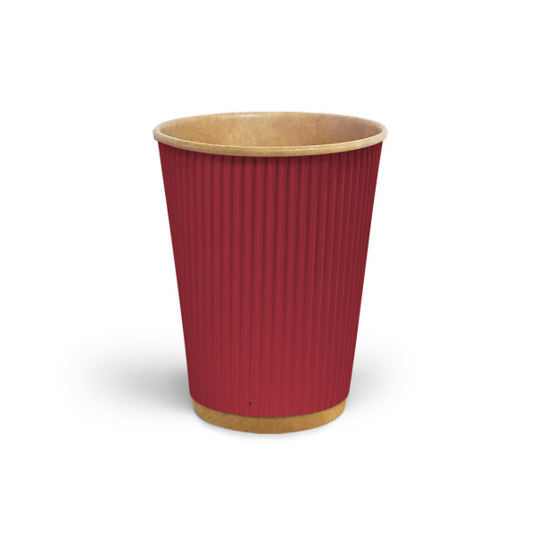 Стакан бумажный гофрированный 185мл Красный (крафт основа)