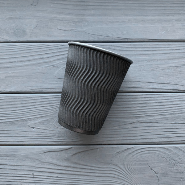 Стакан гофрированный черный/черный 340мл TGBB340 (20/уп|560/ящ) 80мм