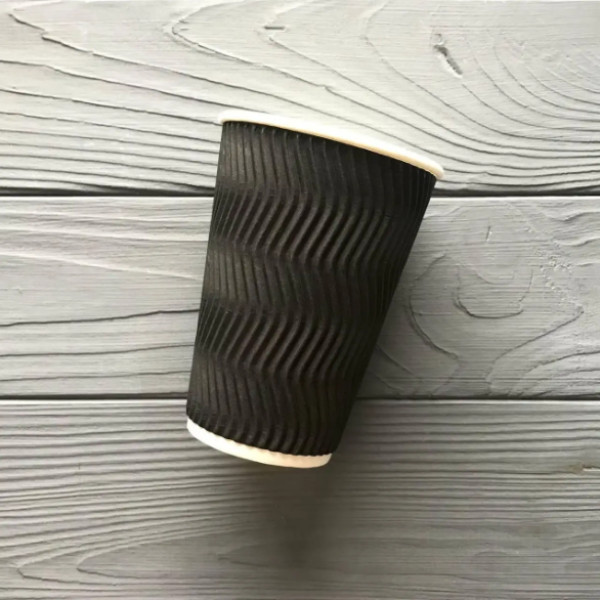 Стакан гофрированный черный 340 мл TGB340 (20шт/уп|560шт/ящ) 80мм