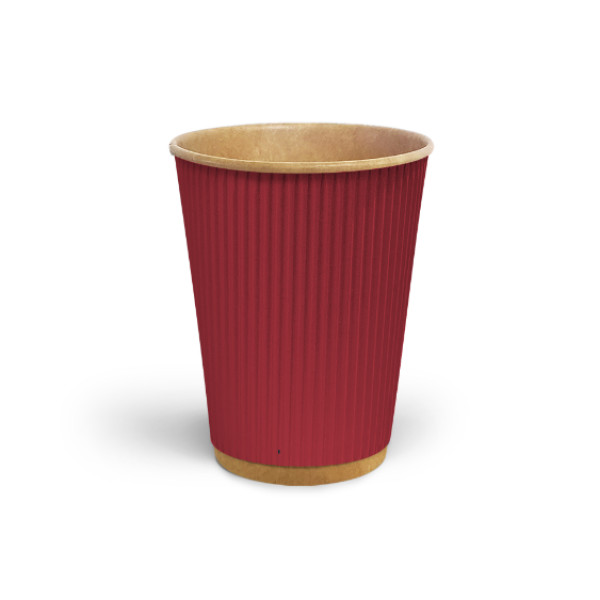 Стакан бумажный гофрированный 400 мл Красный (крафт основа)