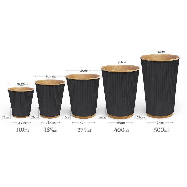 Стакан гофрированный 400 мл Черный (крафт основа)
