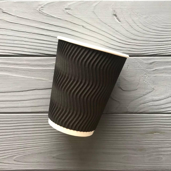 Стакан гофрированный черный 400 мл TGB400 (15шт/уп|450шт/ящ) 91мм